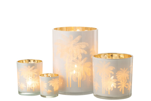 J-Line windlicht Palmbomen - glas - blauw/goud - extra large