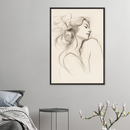 Artfulprints Poster met Lijst Abstract - Whispers of her   - 50x70 cm - Zwart / Wit