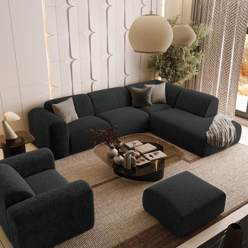 Sia Home - Rechte hoekbanken MYRA - Fluweel met patroon - Zwart - 269cm