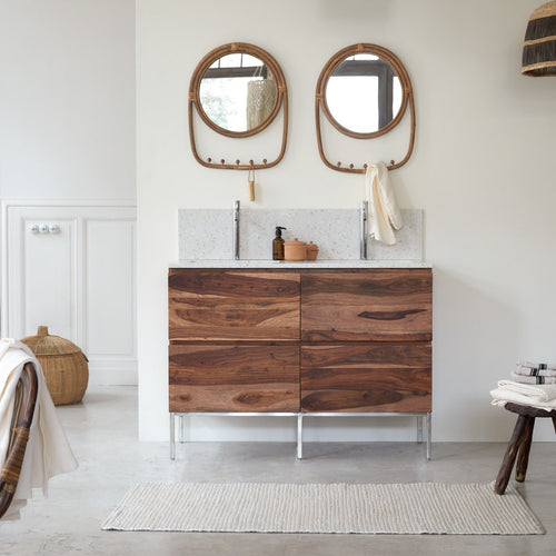 Tikamoon Badkamermeubel van massief palissander en moon premium terrazzo 120 - Wit - vtwonen shop