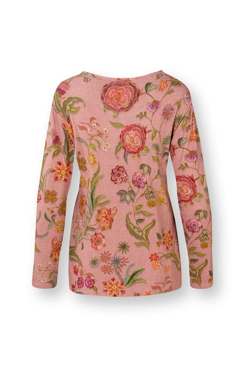 Pip Studio - Trice Pyjama t-shirt - Lange mouw Dames - Coco Flower - Koraal - L
