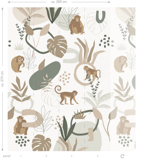 ESTAhome fotobehang jungle apen beige en groen - 200 x 279 cm - 159244 - vtwonen shop