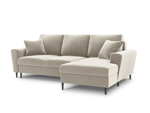 Cosmopolitan Design Converteerbare hoekbank rechts met opbergdoos Kyoto 4-zits, flueel, lichtbeige - 145x241x88cm