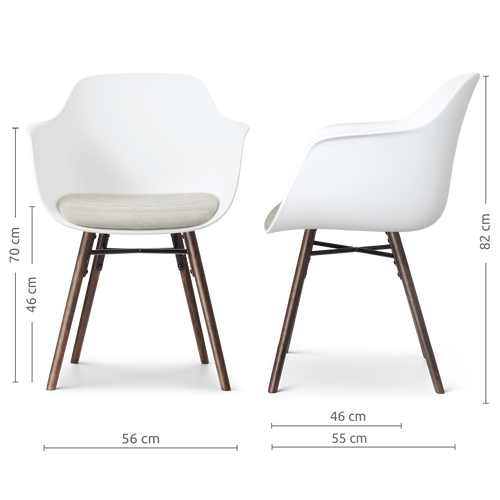 Nolon Nena-Liz eetkamerstoel wit met naturelbeige zitkussen - walnoot houten onderstel