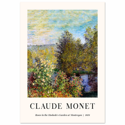 Artfulprints Poster met Lijst Claude Monet - Roses in the hoshede's garden at Montregon   - 50x70 cm - Groen