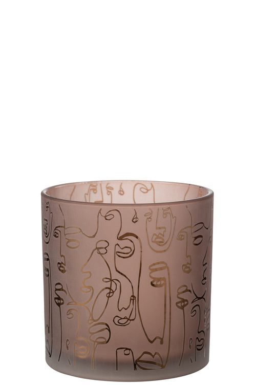 J-Line windlicht Happy Faces - glas - terracotta - large - vtwonen shop