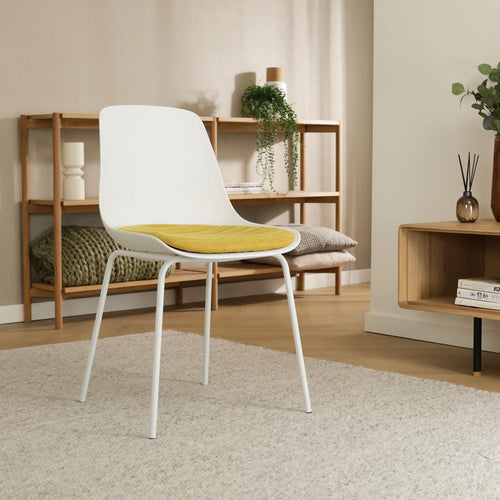 Nolon Nora-Liv Eetkamerstoel Wit - Okergeel Kussen - Witte Poten - vtwonen shop