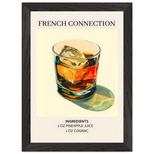 Artfulprints Poster met Lijst French Connection cocktail - Ingrediënten   - A4 21x29.7 cm - Geel