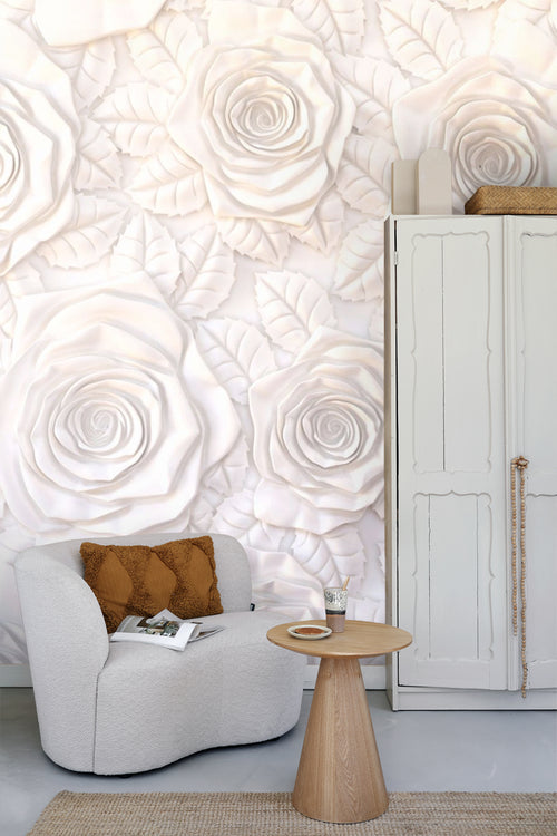 Sanders & Sanders fotobehang bloemen met 3D effect wit - 360 x 270 cm - 600508 - vtwonen shop