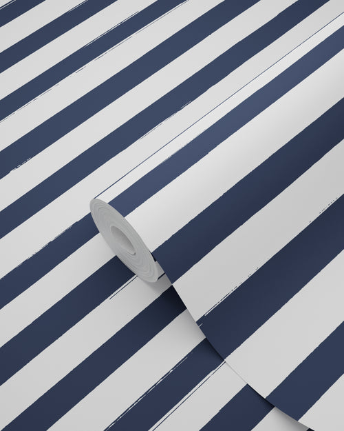 ESTAhome behang geschilderde strepen donkerblauw en wit - 53 cm x 10.05 m - 138970