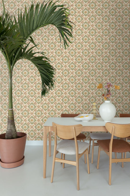 ESTAhome behang vintage bloemen groen en terracotta - 50 x 900 cm - 131504 - vtwonen shop