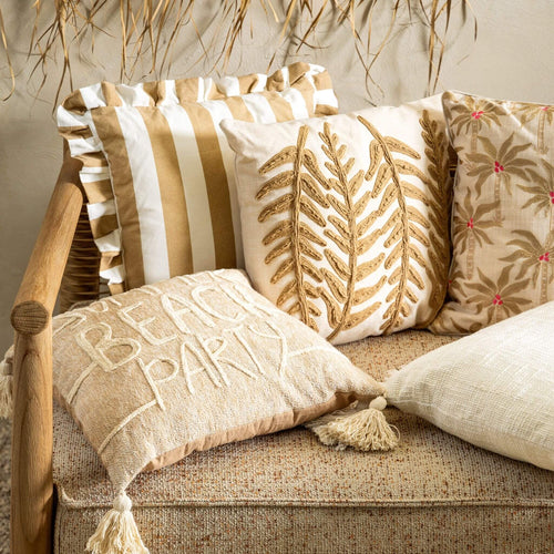 BELLA - sierkussen 45x45 cm - gestreept - ruches - Irish Cream - beige