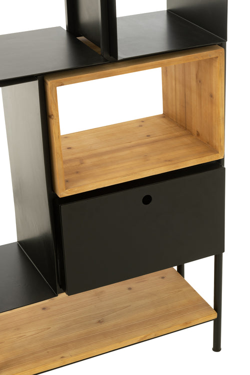 J-Line kast Tina - hout/ijzer - zwart/naturel - small