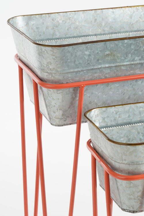 Mica Decorations Stanly Bloempot op Standaard - Set van 2 - L42 x B21 x H46 - Metaal - Perzik - vtwonen shop