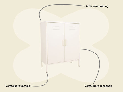MaximaVida metalen lockerkast Finn 80 x 40 x 102 cm ivoor - 2 schappen