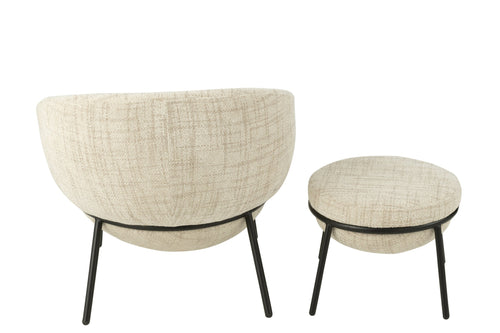 J-Line loungestoel + poef - ijzer - beige/zwart