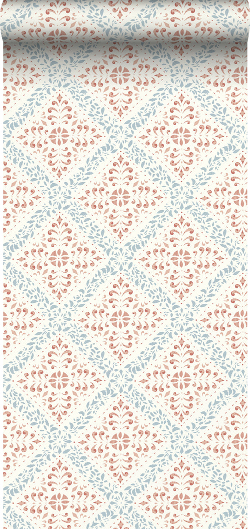 Borastapeter behang tegelmotief terracotta en blauw - 53 cm x 10.05 m - 660052 - vtwonen shop