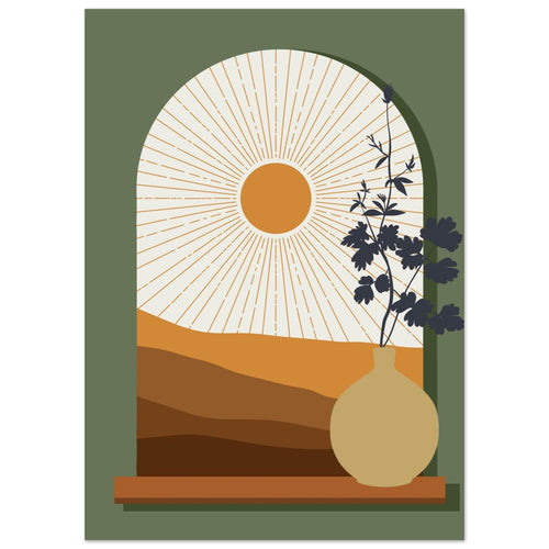 Artfulprints Poster Boho – Sunset window   - 50x70 cm - Bruin