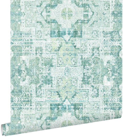 ESTAhome behang oosters kelim tapijt vergrijsd mintgroen - 53 cm x 10.05 m - 148658