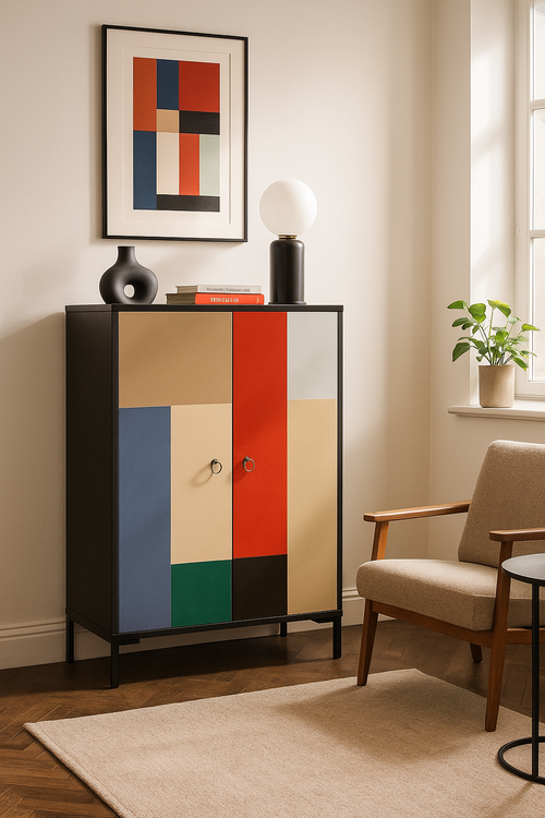 Buffet en MDF met 2 decoratieve deuren, motief tegels in beige, blauw en groen WALTER - vtwonen shop