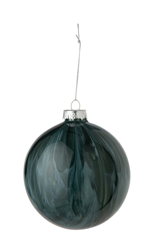 J-Line Kerstbal met marmermotief - glas - donkerblauw/donkergroen - set van 16