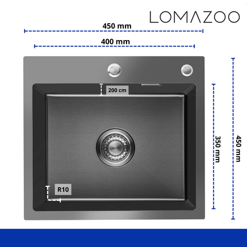 LOMAZOO spoelbak Fallon - met kraangat - RVS - gun metal - 45 x 45 cm
