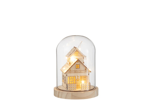 J-Line decoratie stolp Winter Huis - hout/glas - naturel - LED lichtjes - vtwonen shop