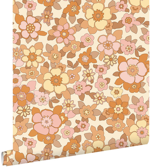 ESTAhome behang retro bloemen oranje en roze - 50 x 900 cm - 131532 - vtwonen shop