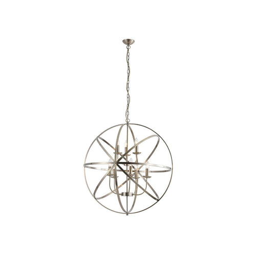 Searchlight Orbit 8-lichts bolvormige plafondlamp, antiek messing metaal