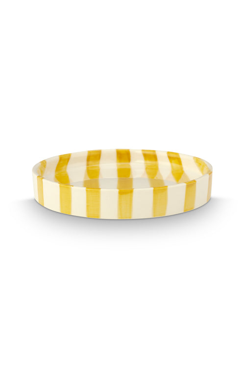 vtwonen - Gebaksbord - Strepen - Geel - Keramiek - 13cm - Set van 4