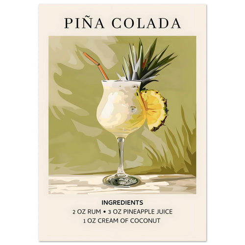 Artfulprints  Piña Colada cocktail - Ingrediënten   poster A4 21x29.7 cm - vtwonen shop