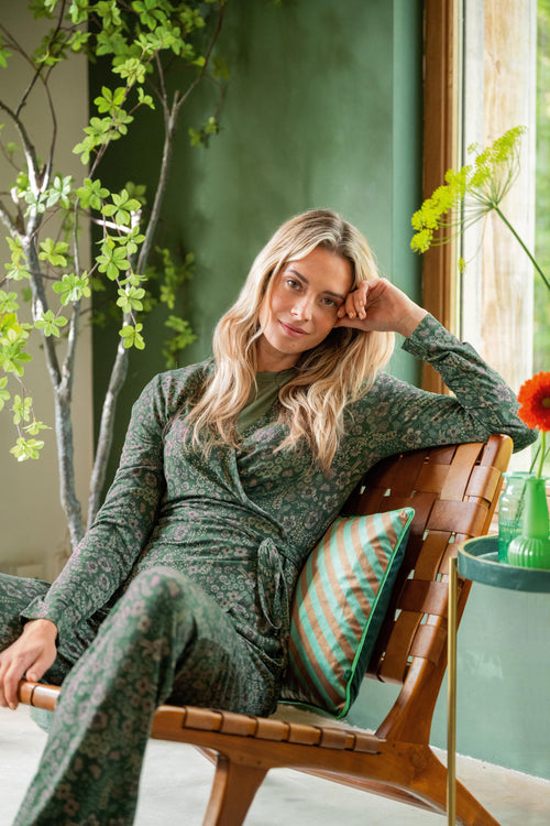 Pip Studio - Blake Pyjama Broek Dames - Daisy Dreams - Groen - XXL