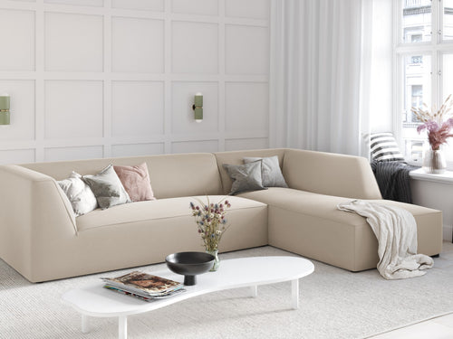 Micadoni rechter hoekbank Ruby 4-zits, flueel, beige - 180x273x69cm