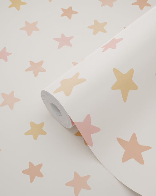 ESTAhome behang sterretjes wit, roze en oranje - 50 x 900 cm - 131708