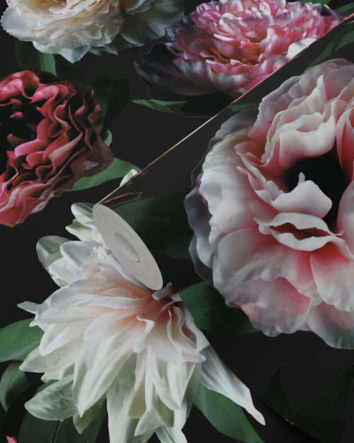 ESTAhome behang bloemen roze, zwart en donkergroen - 53 cm x 10.05 m - 139168 - vtwonen shop