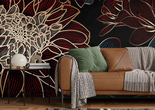 Sanders & Sanders fotobehang bloemen donker rood en goud - 375 x 270 cm - 601462