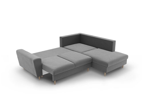 Cosmopolitan Design Converteerbare hoekbank rechts met opbergdoos Kyoto 5-zits, flueel lichtgrijs - 194x243x88cm