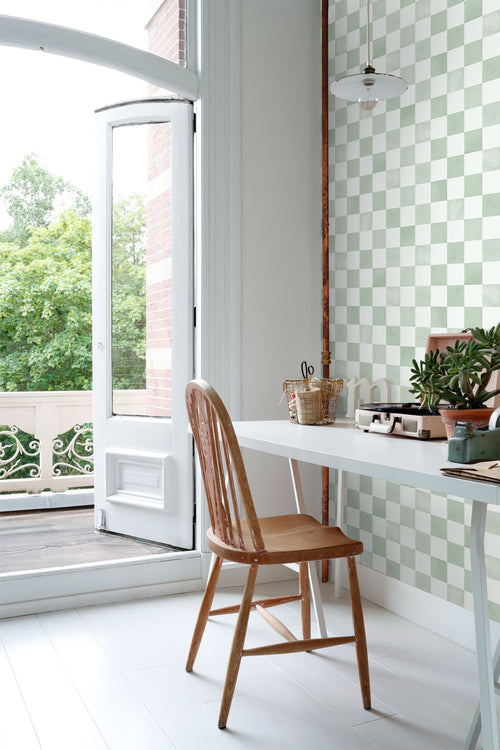 ESTAhome behang geblokt motief groen - 53 cm x 10.05 m - 131290