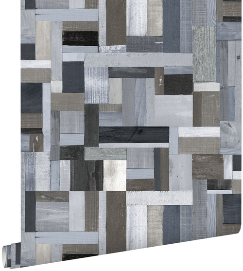 ESTAhome behang sloophout blauw en grijs - 53 cm x 10.05 m - 138517