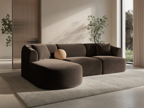 Cosmopolitan Design Modulaire hoekbank links Campi 4-zits, flueel chocolade - 156x256x70cm