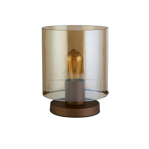Searchlight Sweden 1-lichts tafellamp, mokka metaal met amberkleurig glas