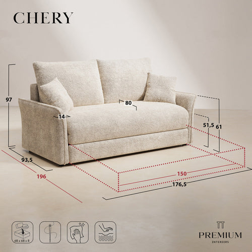 Premium Interiors - Slaapbank CHERY - getextureerd fluweel crème 176.5cm
