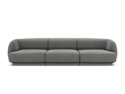Micadoni Bank Miley 3-zits, flueel, lichtgrijs - 90x255x70cm