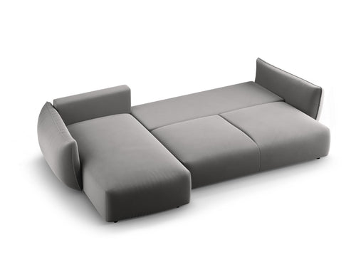 Cosmopolitan Design Uitklapbare hoekbank links met opbergdoos Matera 4-zits, flueel grijs - 173x253x86cm