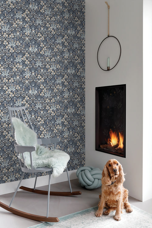 ESTAhome behang vintage bloemen in art nouveau stijl blauw - 50 x 900 cm - 131508 - vtwonen shop