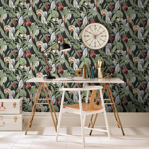 Graham & Brown Vliesbehang - Botanical Zwart & Groen