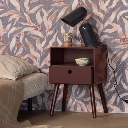 WOOOD nachtkastje Ozzy - MDF - Bordeauxrood - 53x36x30