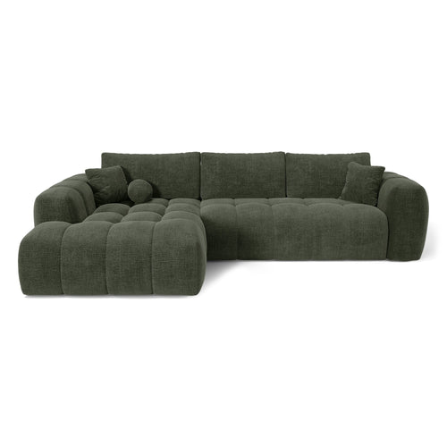 Premium Interiors - Linkshoekbank met slaapfunctie en opbergruimte SKY - kruisbinding  vintage groen 310cm