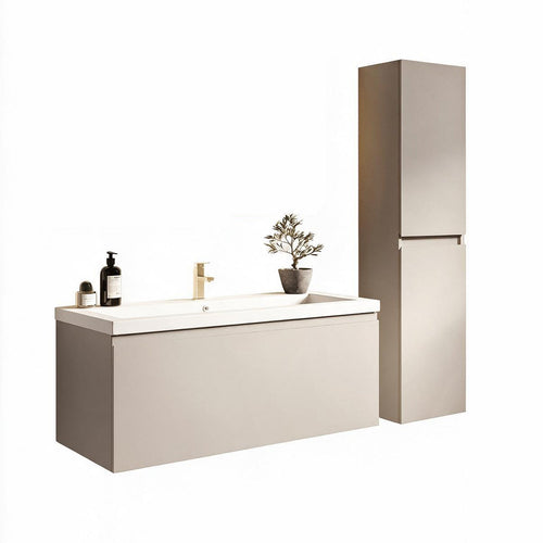 LOMAZOO badmeubelset Sorrento - met hoge kast & witte wastafel - greige - 100 cm