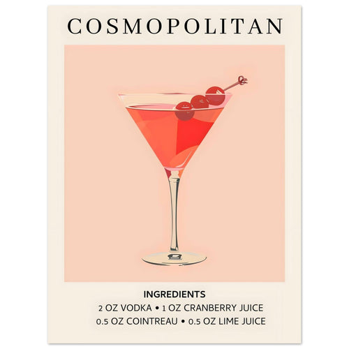 Artfulprints Poster Cosmopolitan cocktail - Ingrediënten   - 30x40 cm - Roze